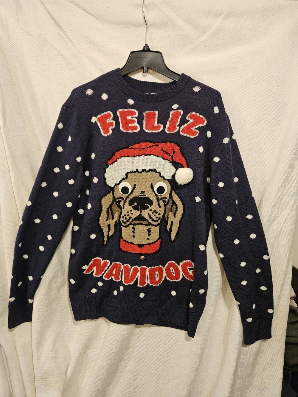 H&M Mens Sweater Size M Navy Feliz Navidog Ugly Christmas Sweater pullover knit